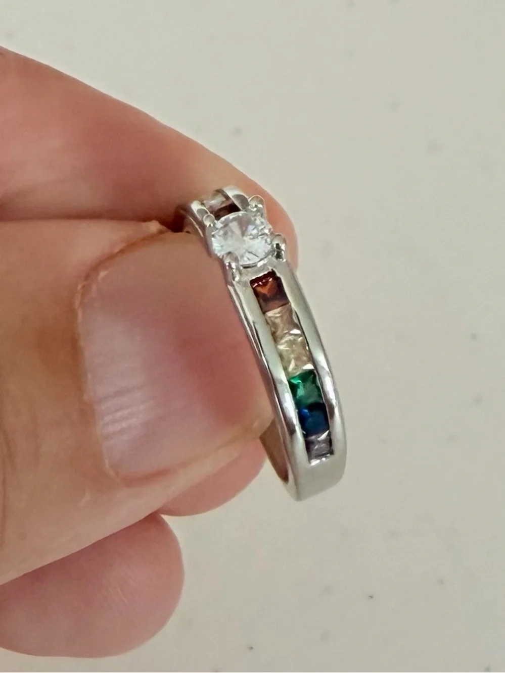 S925 Silver Rainbow Cubic Zircon Ring.